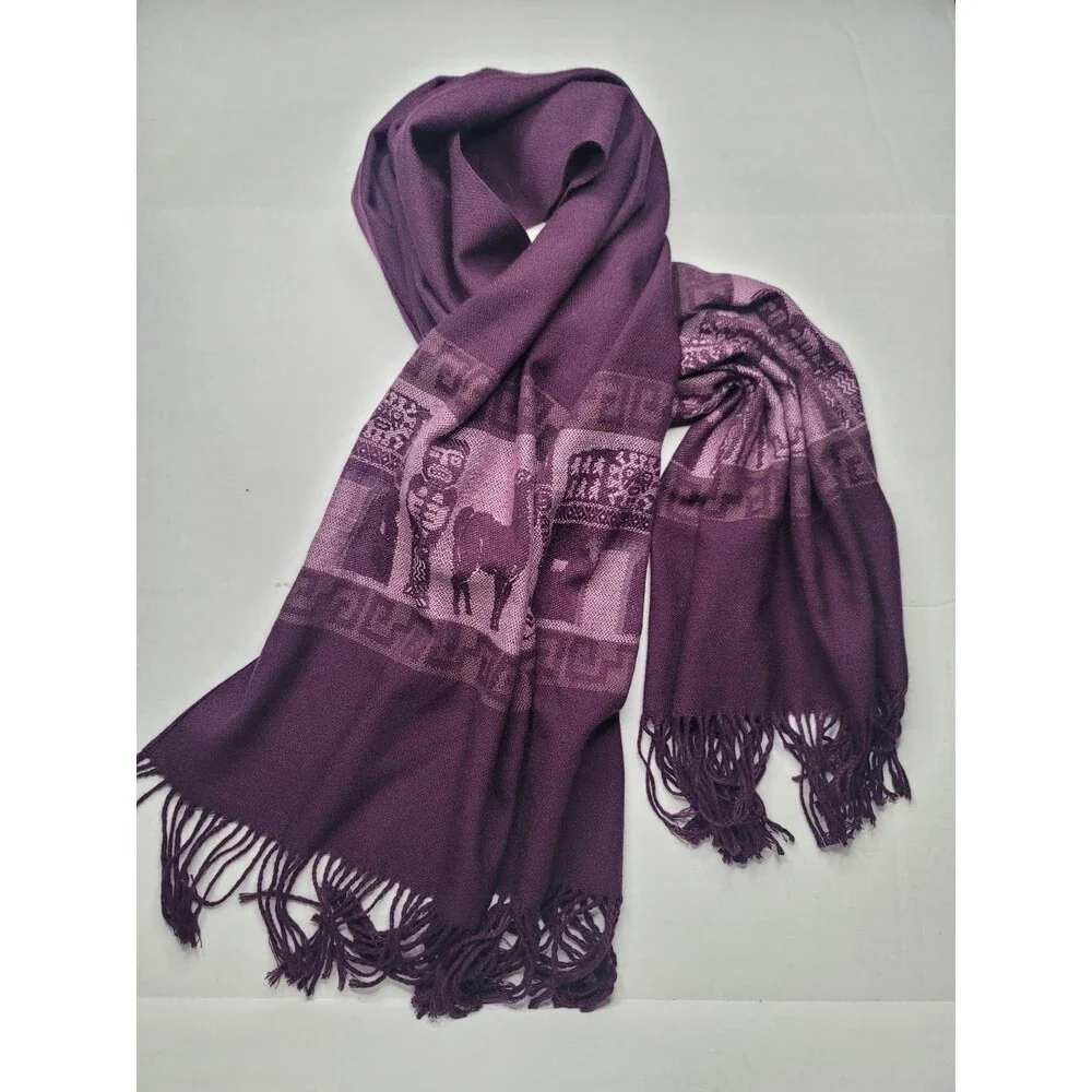 Alpaca Llama Tribal Print Fringe Scarf Women’s Boho Southwestern Tribal Shawl